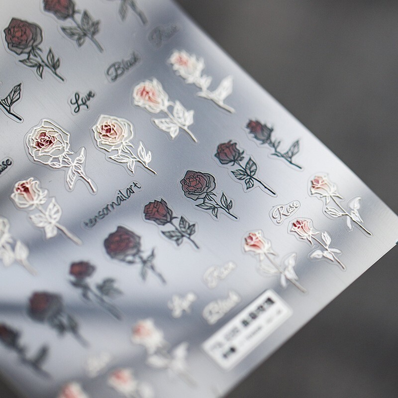 5D Rose Nail Stickers, Black And White Rose Nail Decals (59)