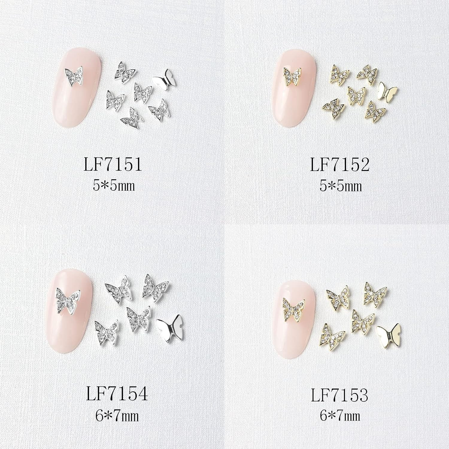 22 Pcs Gold Silver Butterfly Nail Charms Stainless Alloy Art Decoration
