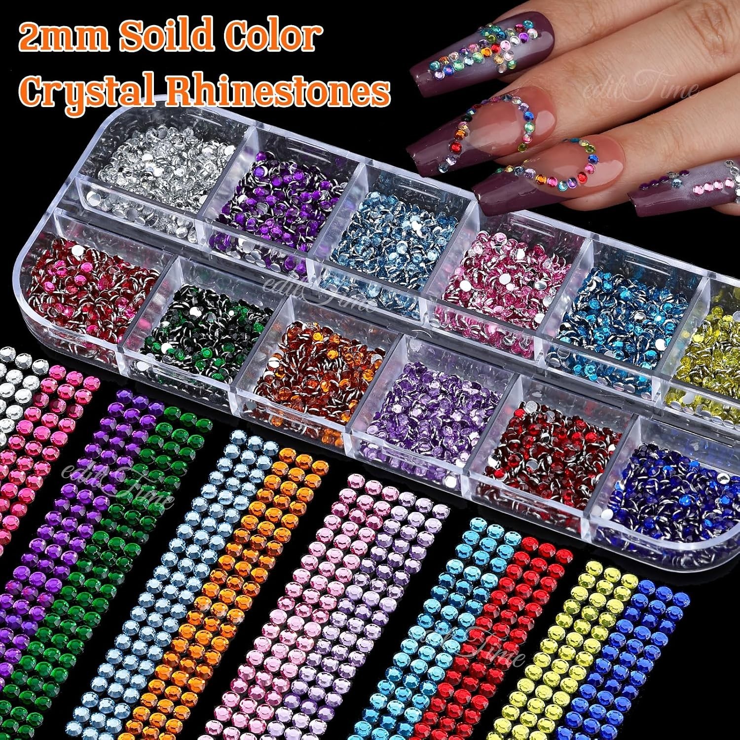 20000pcs 2mm Sparkling Crystal Nail Rhinestones Kit with Tools for Glamorous Art