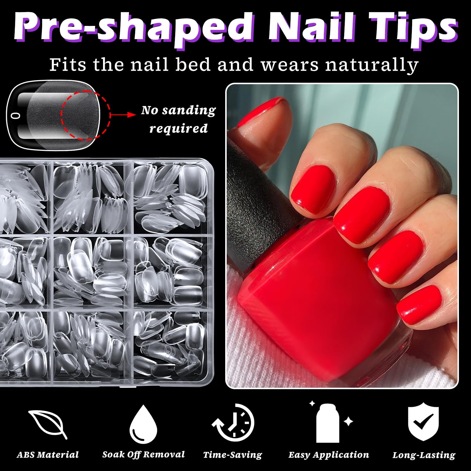 360pc Extra Short Squoval Nail Tips Clear Fake Nails XS Short Round Square Ge…