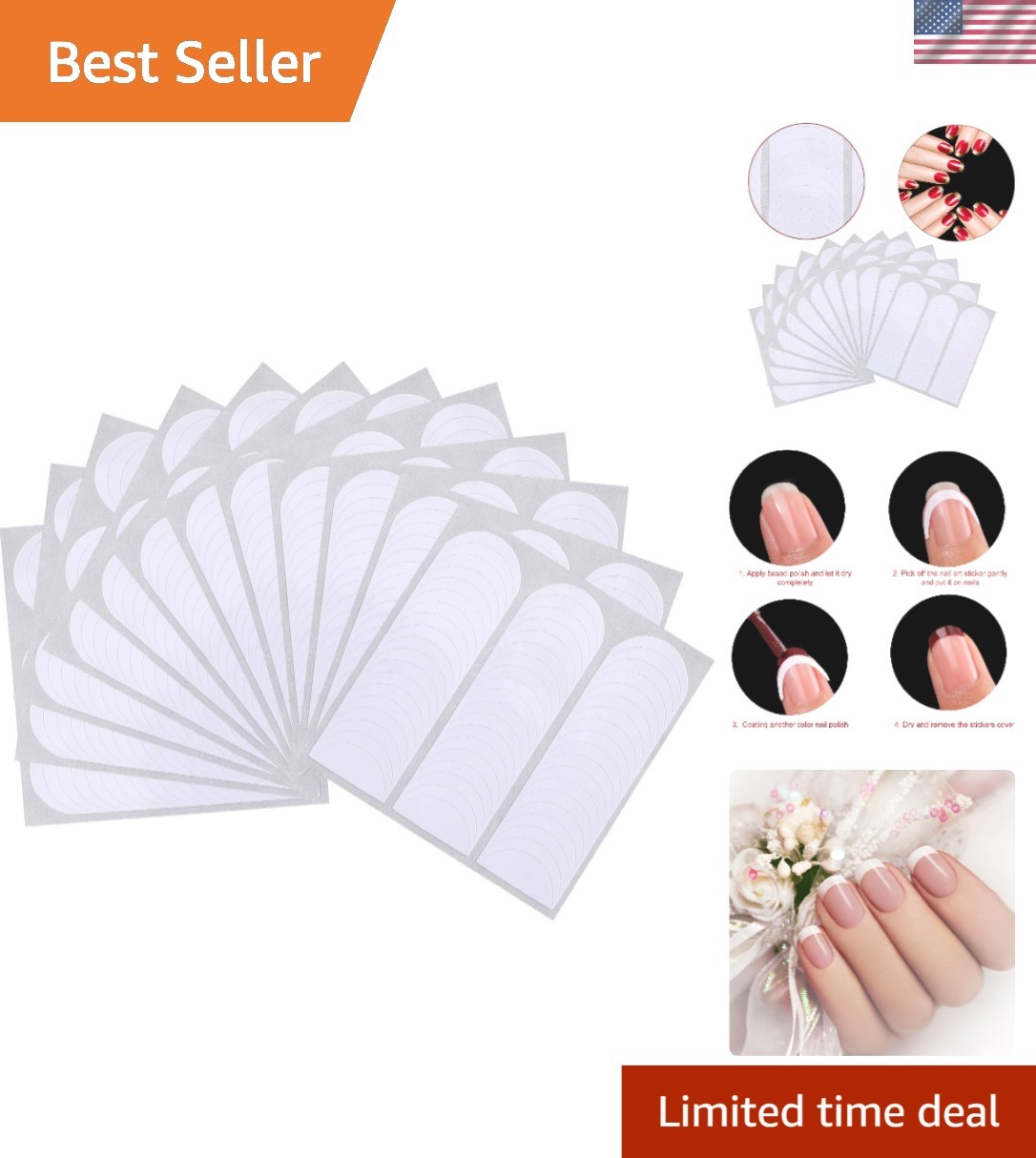 Creative Moon Shape French Tip Nail Sticker Variety Pack – 576 Elegant Designs