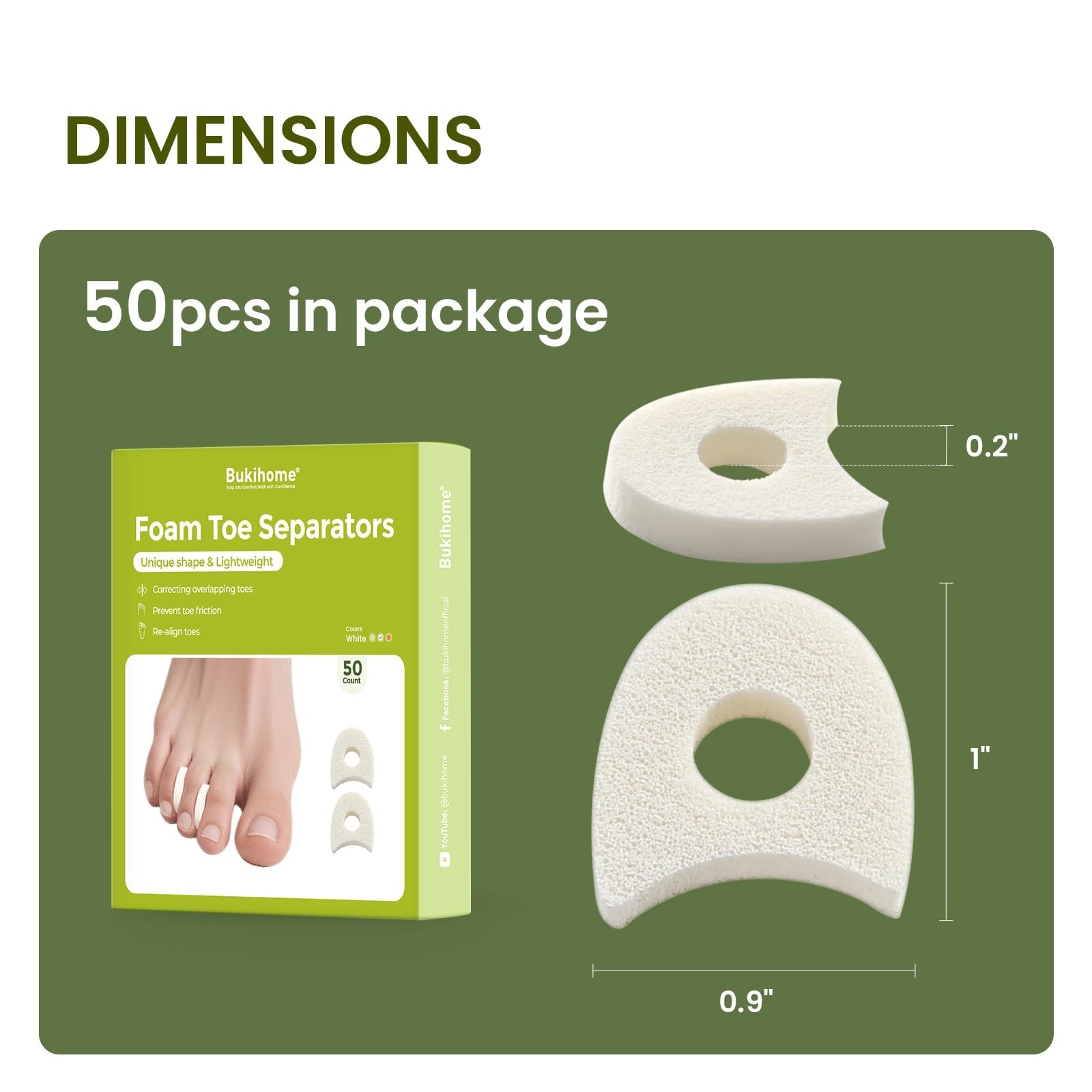 Bukihome 50 Pack Foam Toe Separators – Correct Overlapping Toes and Reduce Fr…