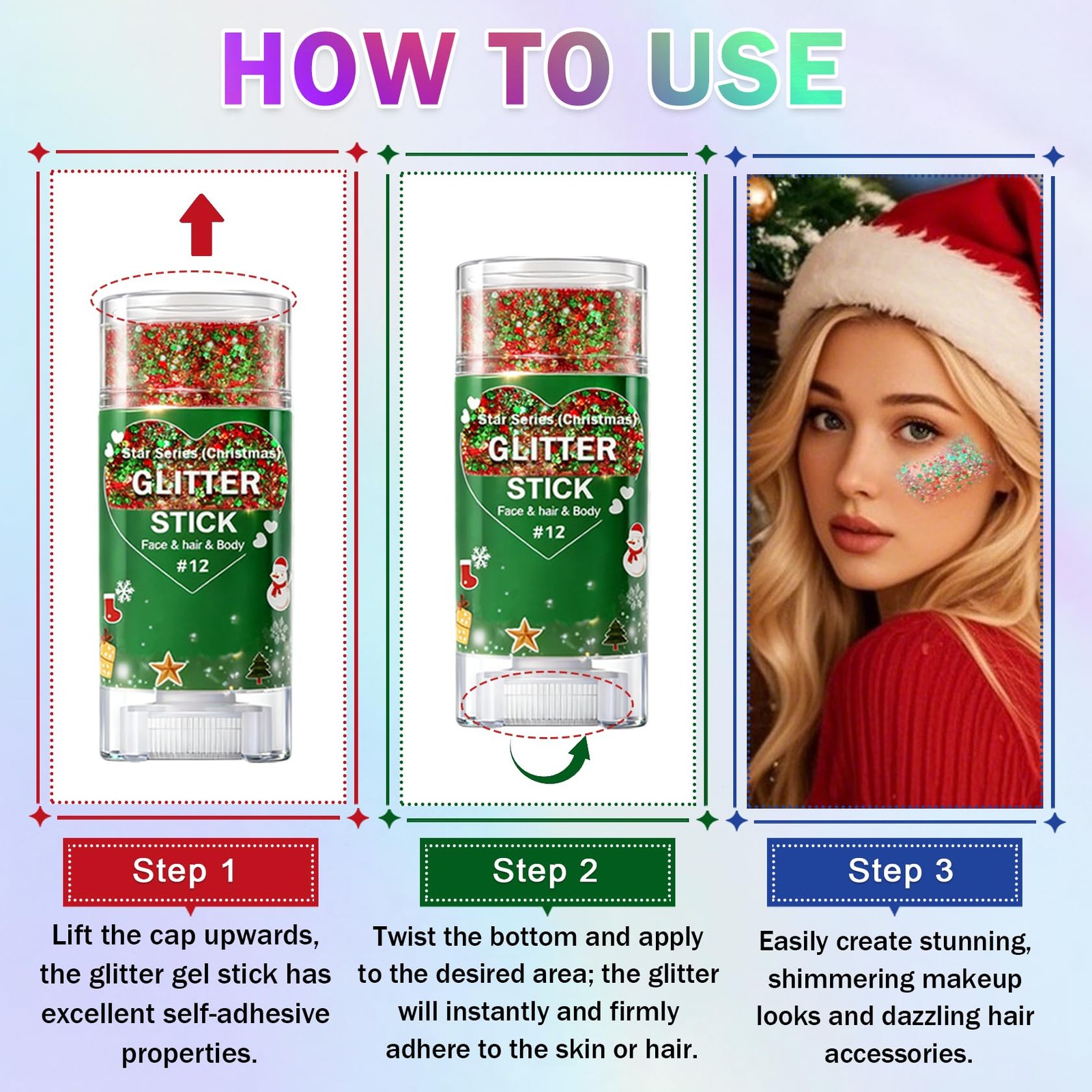 Christmas Body Glitter Stick, Face Body Glitter Gel Holographic Hair Glitter …