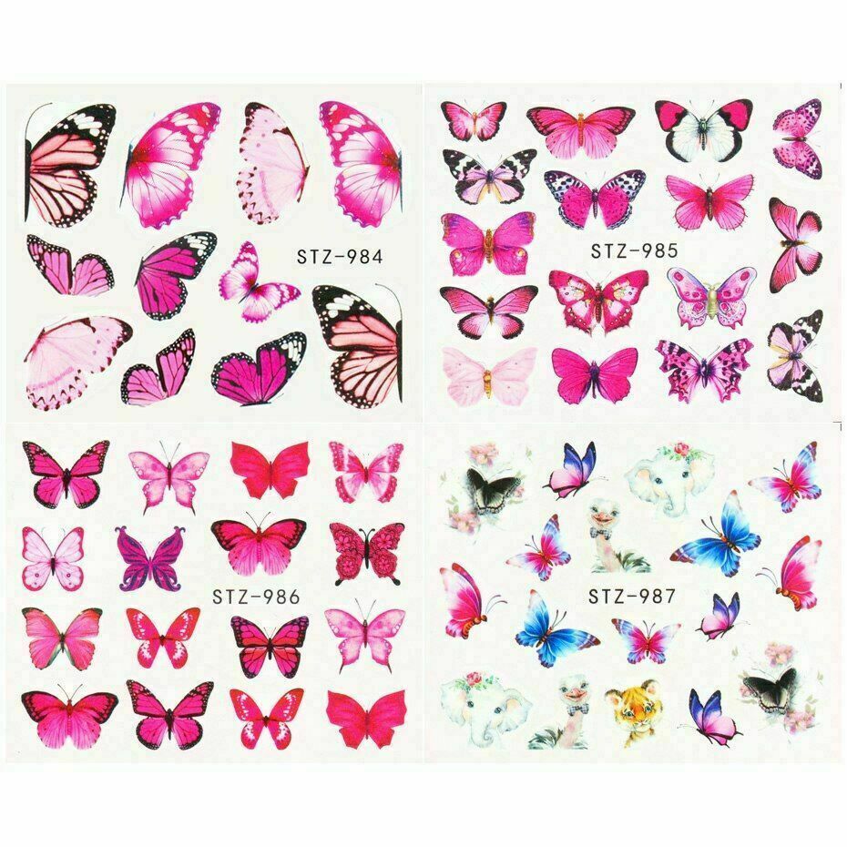 Butterfly Nail Stickers Waterproof Nail Art Design DIY Decal Pink Manicure NS12