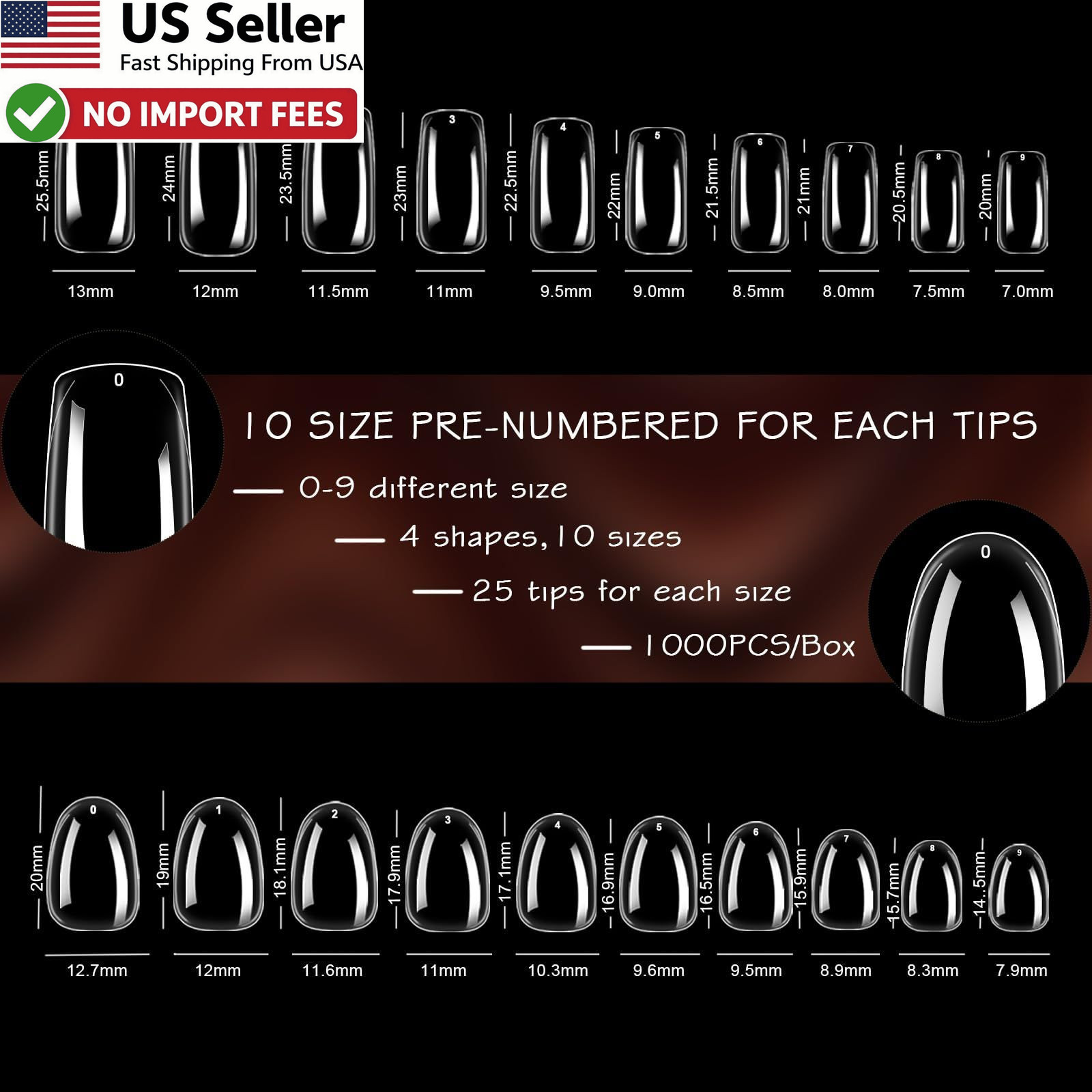 1000PCS Clear Nail Tips Full Cover Acrylic False Nails Kit Salon DIY FROM USA