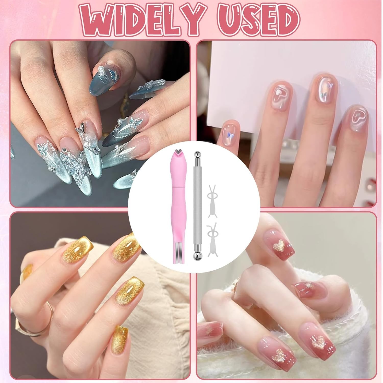 Professional 4-Piece Cat Eye Nail Magnet Kit with Dual-Ended Pen & Bunny Guides