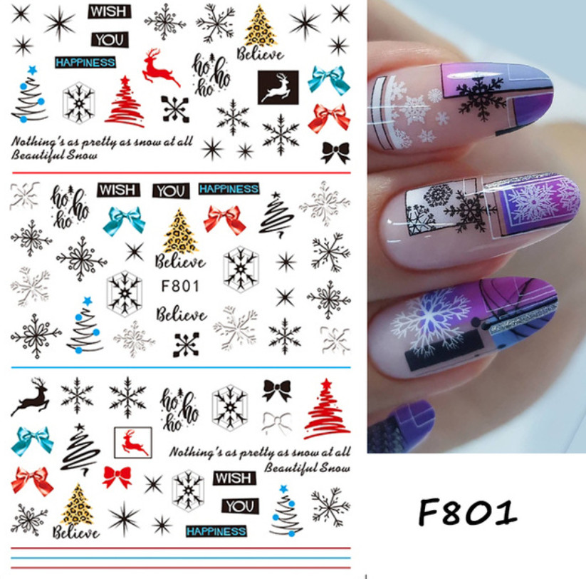 Christmas Nail Art Wish You Happiness Believe Decals Snowflake Star Bow Reindeer