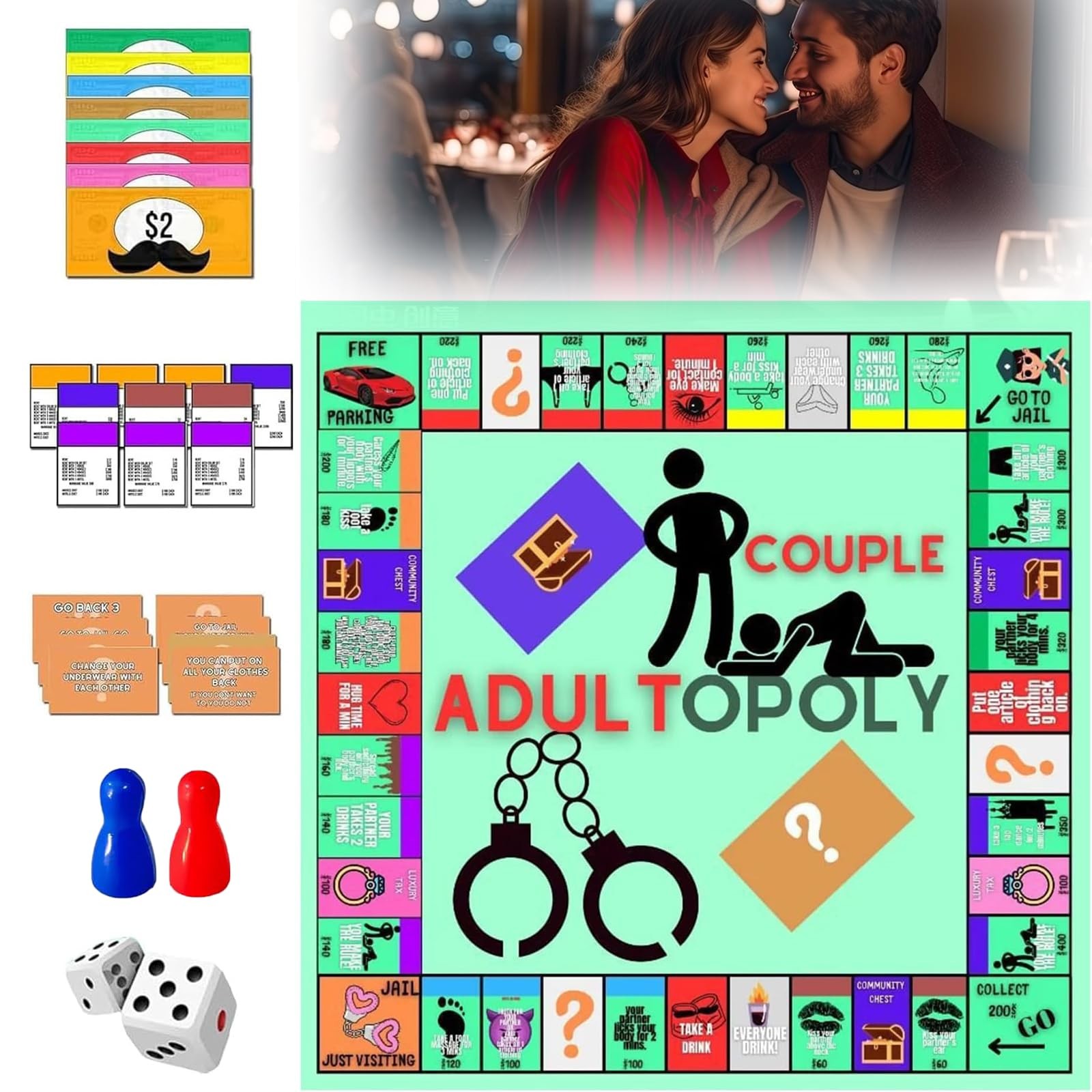 Adult Board Game,Couple Opoly L: 7.87″ W: 5.12″ H: 1.18″