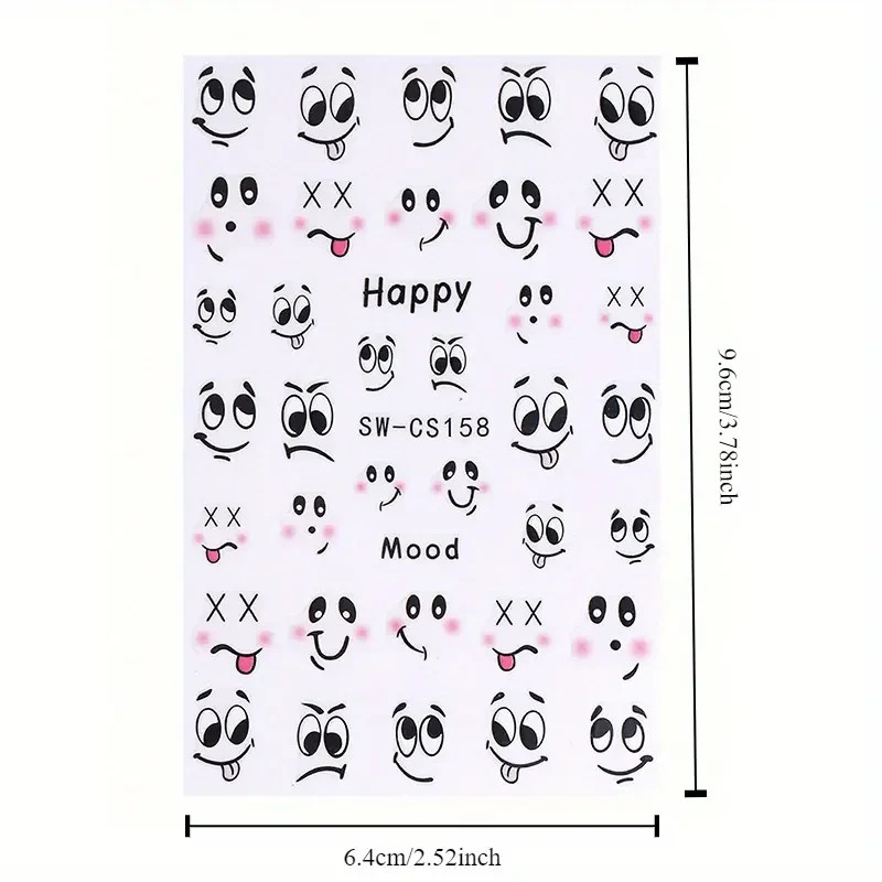 Nail Art Stickers Decals Funny Faces Mood Emoji Expressions Cute 5D Design