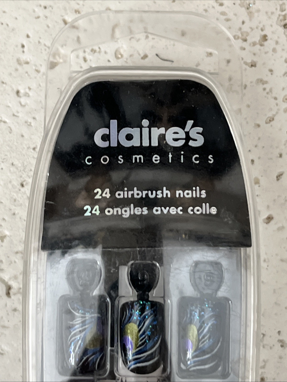 Claire’s NAILS Elegant Peacock Feathers AIRBRUSH Blue Green Black PRESS ON ~ 24