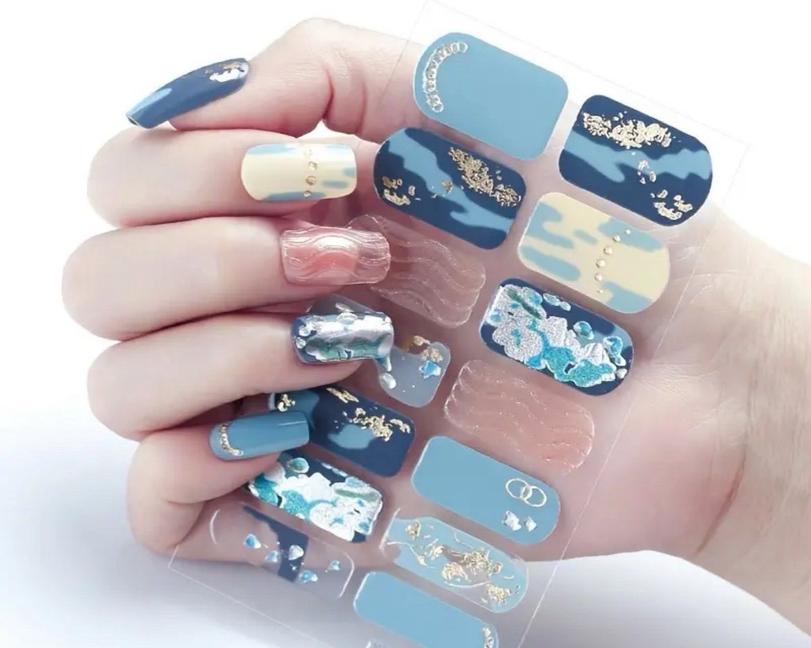 4 Blue High Quality Nail Wraps, Nail Stickers