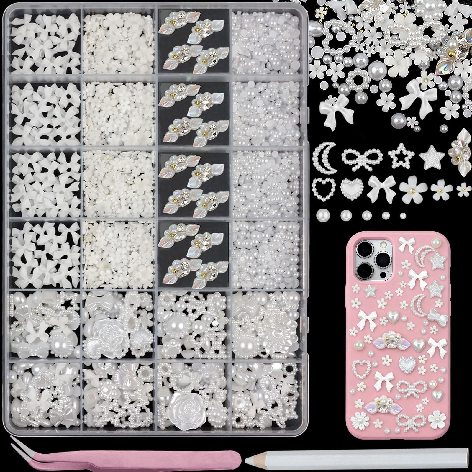 SEMATA Bedazzling Kit Flatback Pearls Flower Bow Gems Crafts 11-Colorful