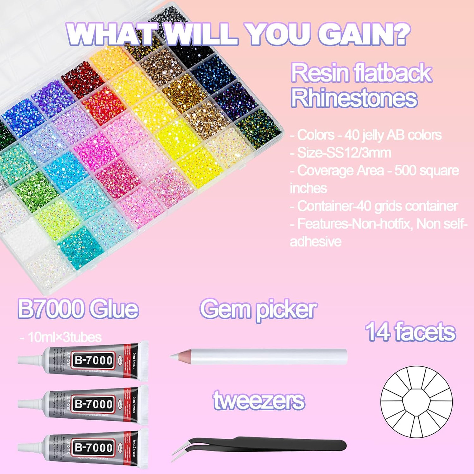 Resin Rhinestones Bedazzling Kit 3mm Multicolor Flat Back Gems Jewelry Glue