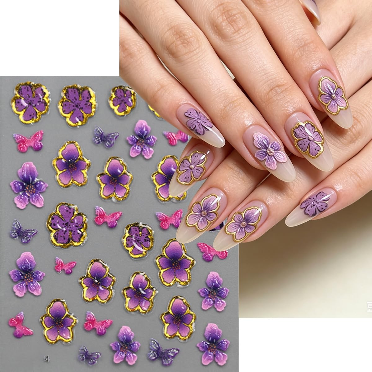 5D Embossed Colorful Summer Flower Nail Art Stickers Decals Style8 Embossed