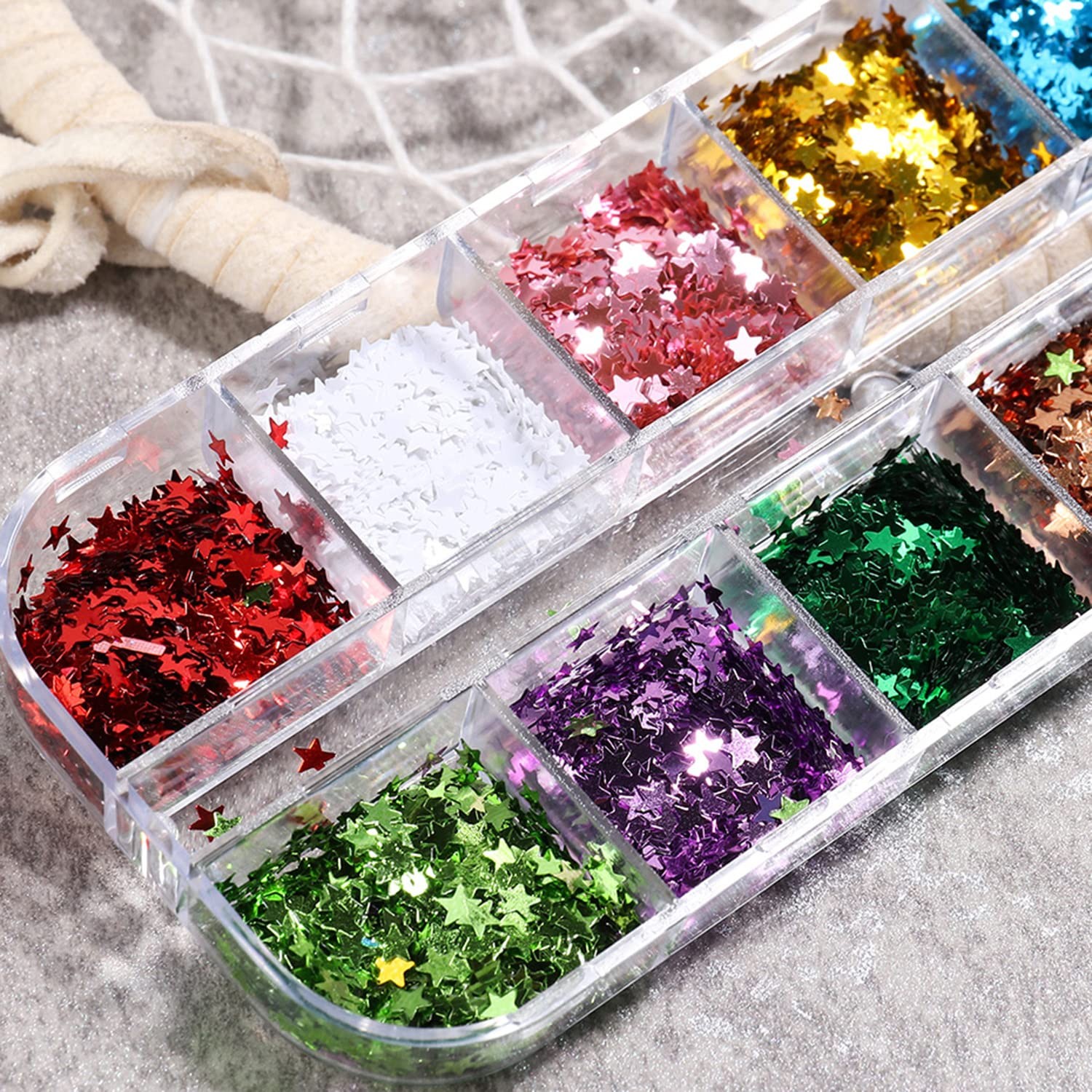 Stars Sequins, 3D Sparkly Five-Pointed Star Nail Flakes, 12 Color Star Nail A…