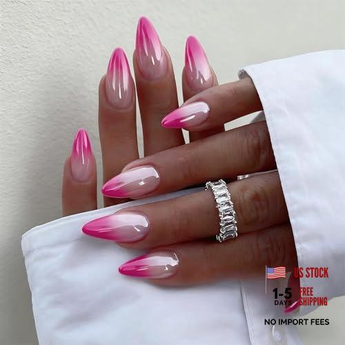 Almond Press on Nails – Medium – Medium – ombre Fushia – Chrome