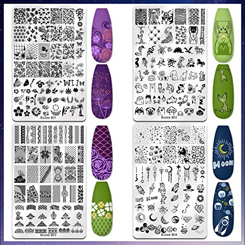 Nail Stamping Plate Kit Nail Art Stamp Plate Jelly Stamper Scraper Large 6Pcs