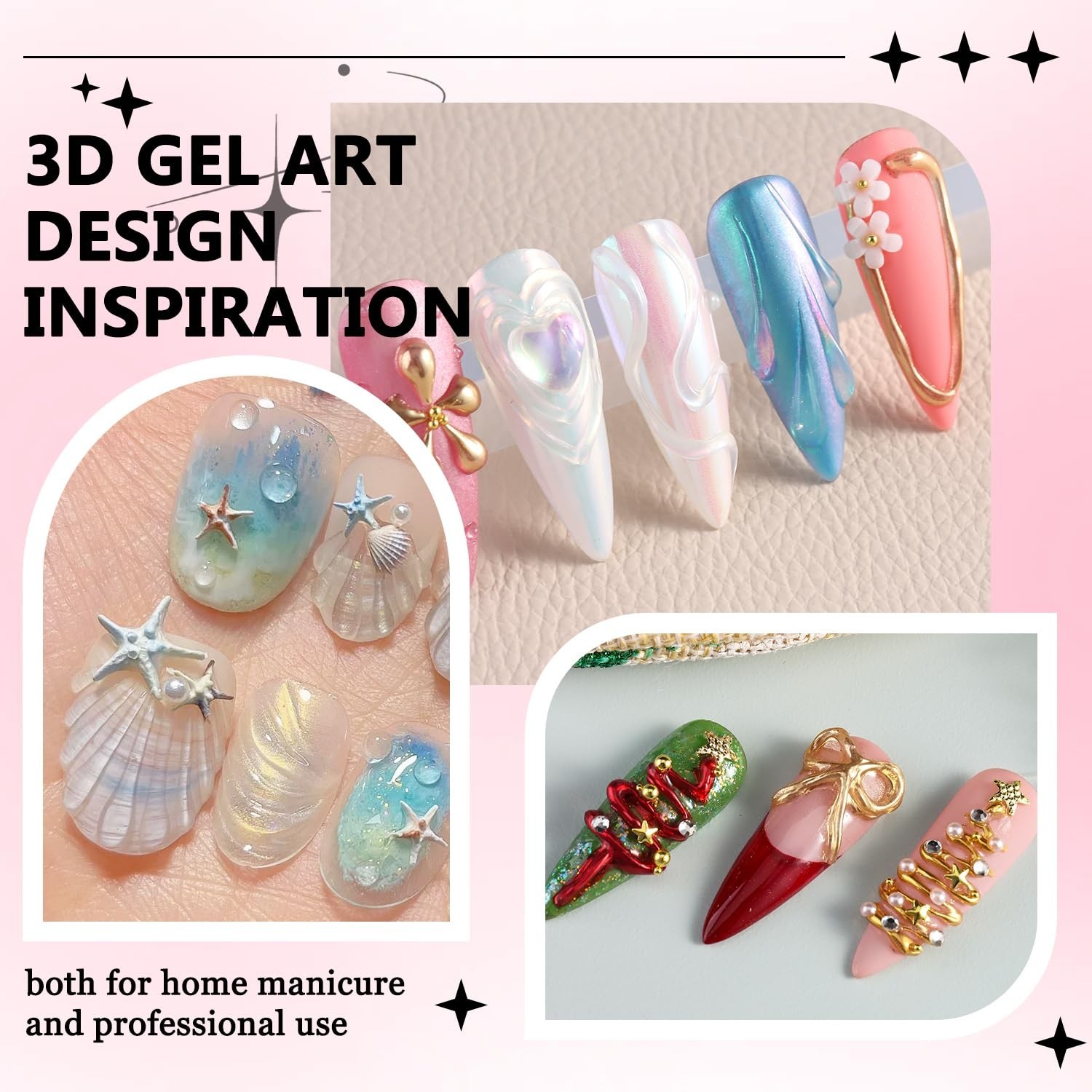 Elegant 3D Nail Art Set – No Wipe Black & Clear Gels with Elegant Chrome Finish