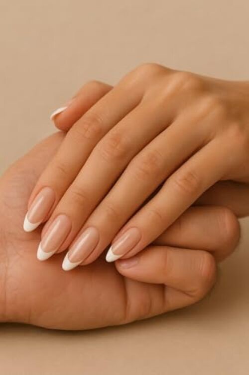 French Tip Press-On Nails, False Nails, Fake Nails, Natural, Semi-Transparent,