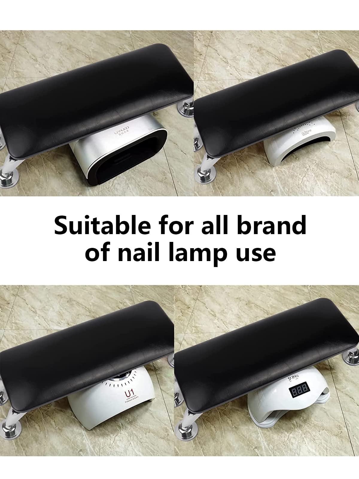 Nail Arm Rest for Acrylic Nails with 4 Stainless Steel Stands, Black