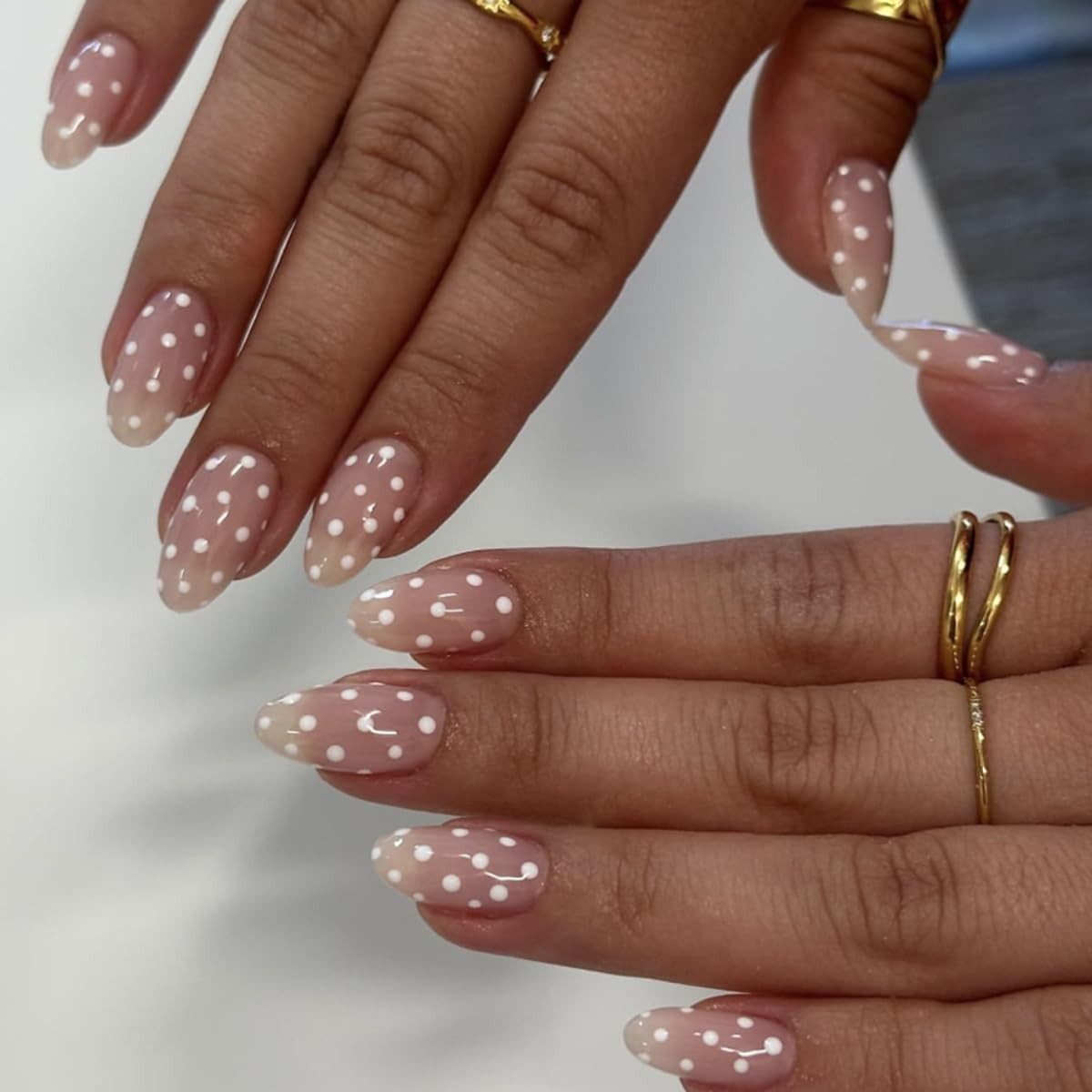 Polka Dot Press on Nails Short Almond Fake Cute False Medium, Style-6