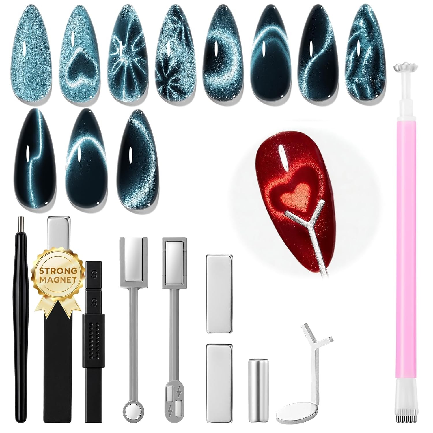 Strong Black Cat Eye Magnet Set Double Headed Magnetic Nail Art Tool