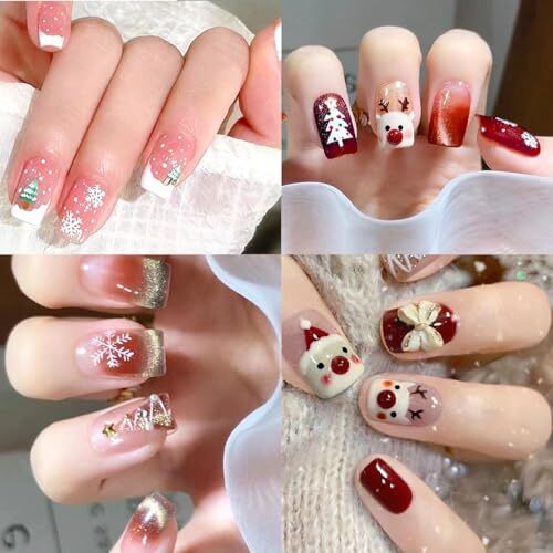 Christmas Gel Nail Stickers Glitter Snowflakes Nail Christmas Full Nail Wraps-4