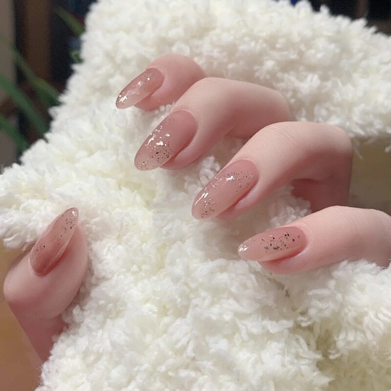24pcs Gradient False Nails Cute Summer Press On Nails With Glue Manicure Decor