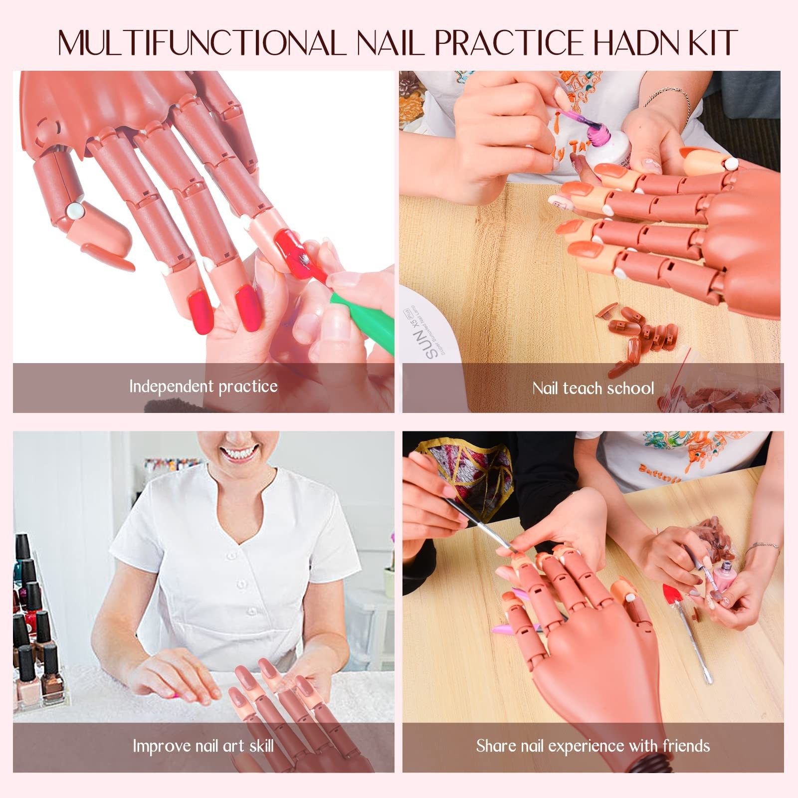 Acrylic Nail Brush Set 4PCS Size 6/10/12/14 + Practice Hand for Nail Art