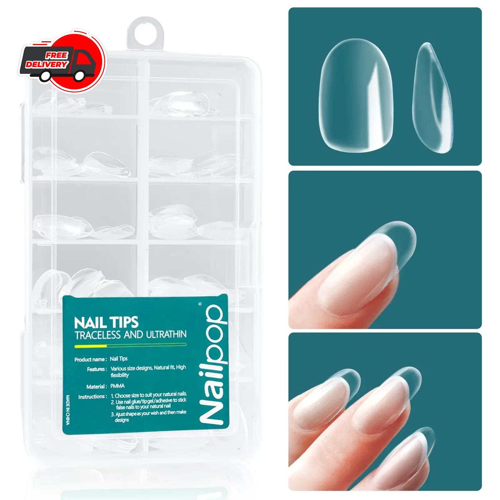 Nailpop 120pcs Gel X Nail Tips Medium Short Almond Square Soft Gel ExtensionsPro