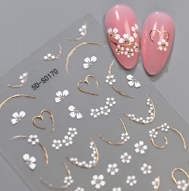 2Pcs Flower Rhinestones French Daisy Nail Art Stickers 3D Self-Adhesive NH21