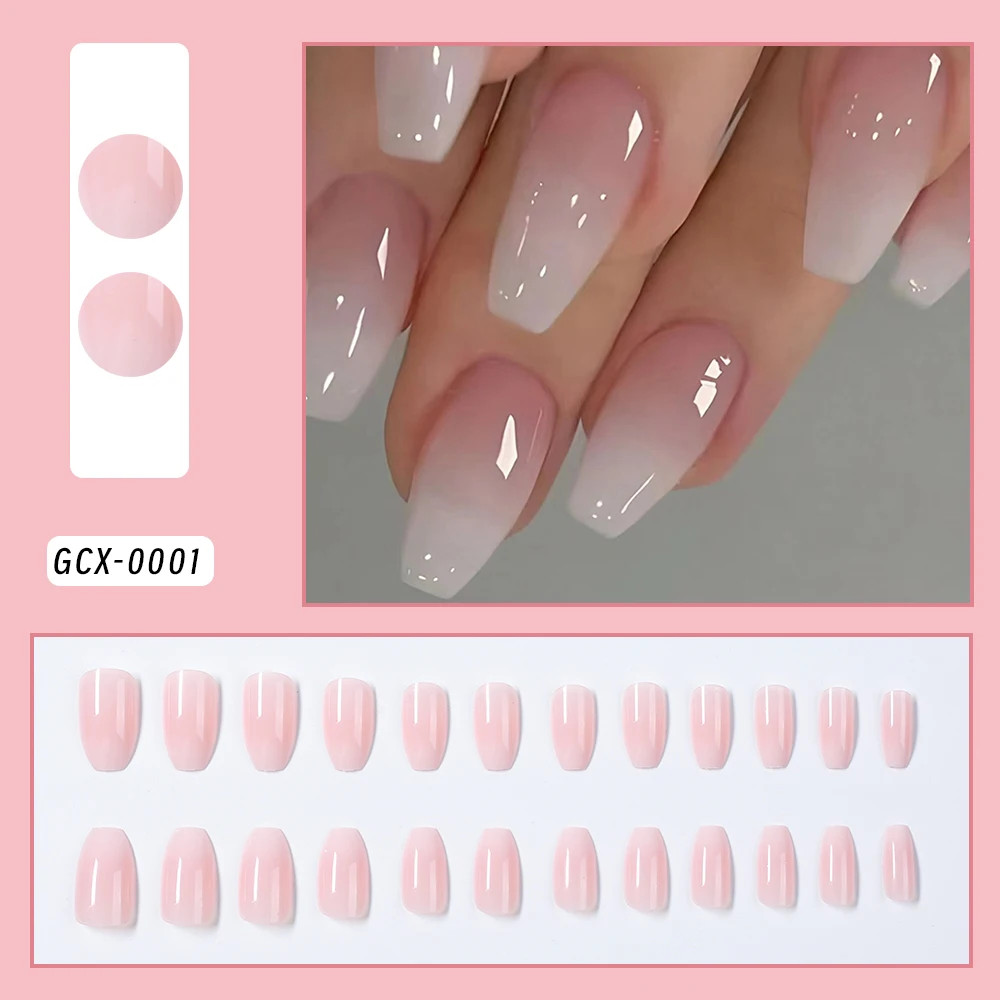 French Glitter Short Square Coffin Press on Nails Full Cover Acrylic Fake