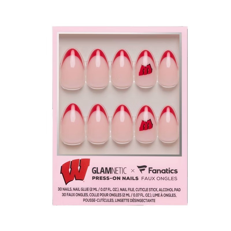 Wisconsin Badgers Press-On Nails: Almond Shape, Gloss Finish, 30 Pieces