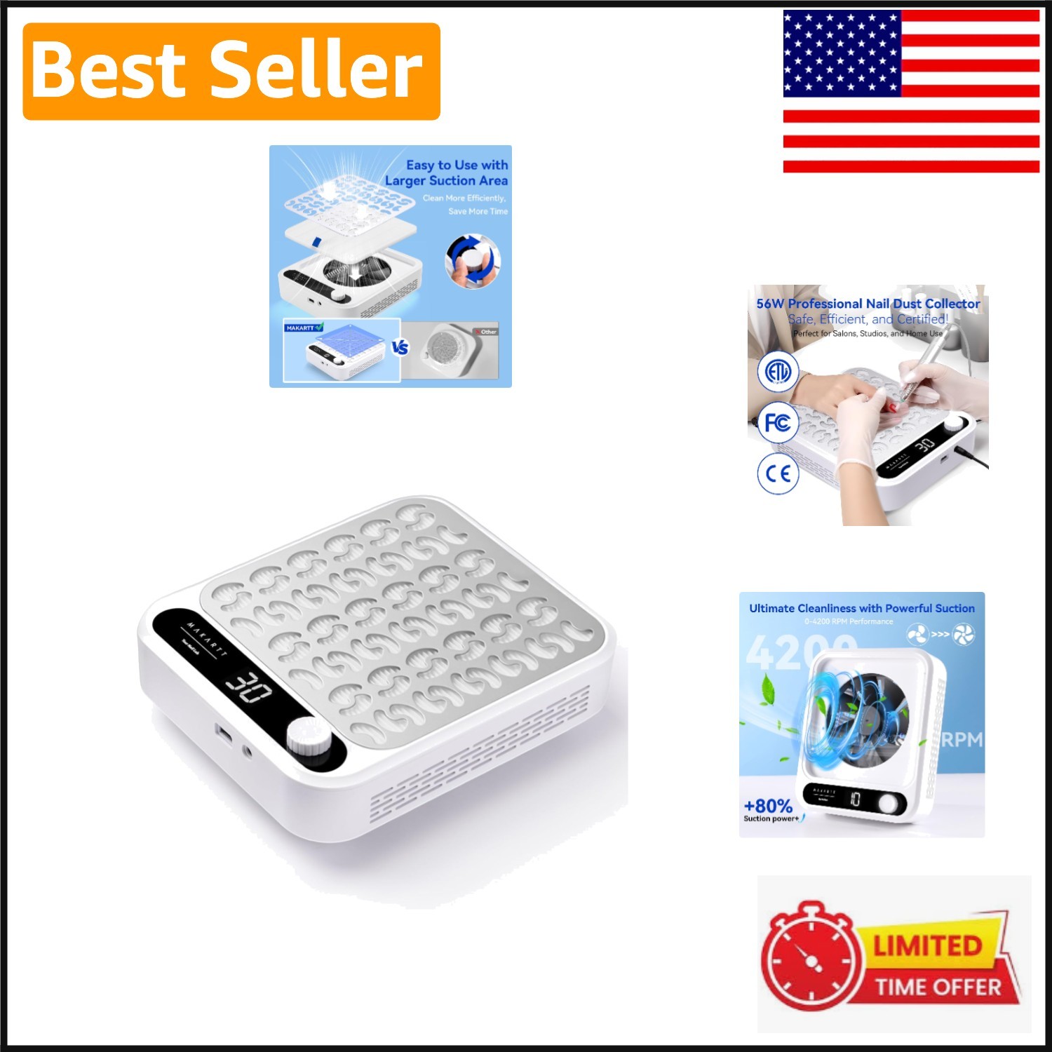 4200 RPM Nail Dust Collector – Adjustable Suction & Digital Display for Home Use