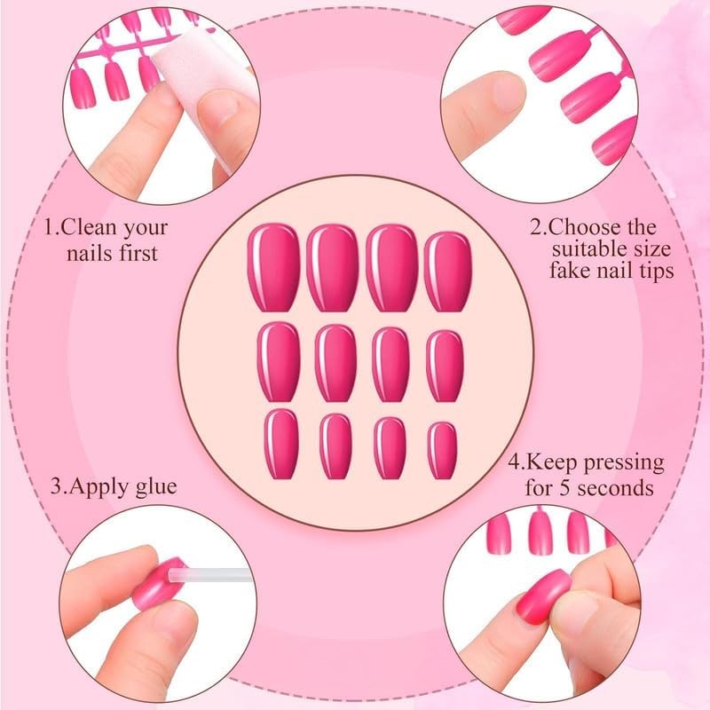 720 Pieces 30 Sets Medium Square False Artificial Nails Ballerina Coffin Pres…