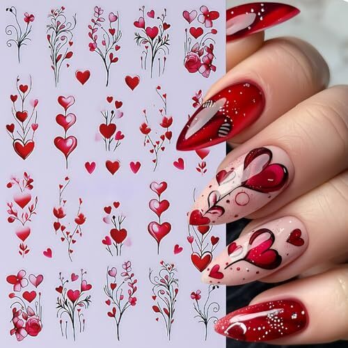 5Pcs Valentine’s Day Nail Art Stickers Rose Heart Flower Nail Stickers 3D Self