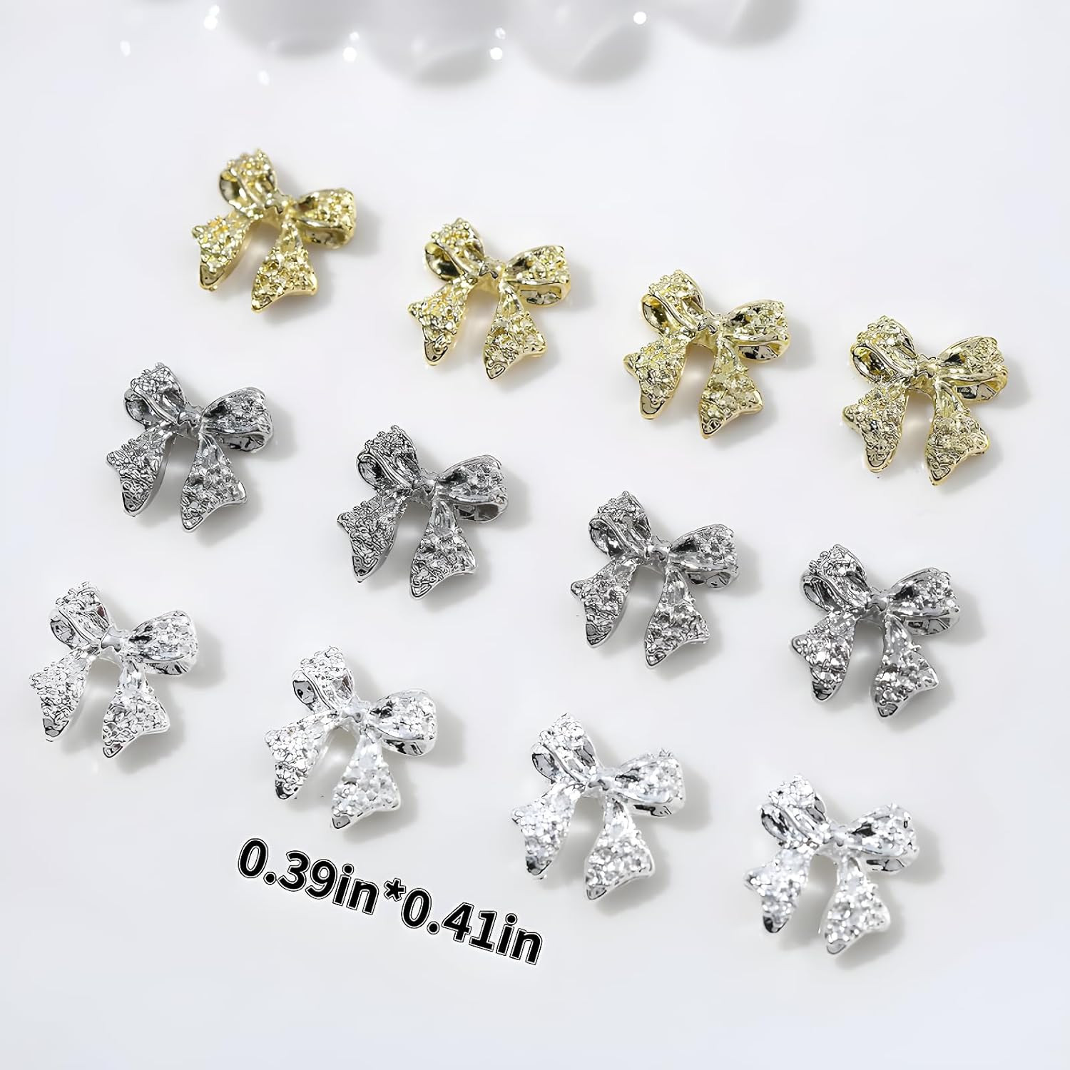 36 Pcs Bow Nail Art Charms 3D Alloy Bow Nail Charms Silver Gold Nail Rhinestones