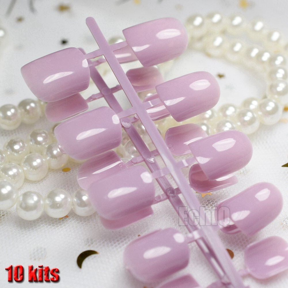 SHORT *PINK PEARL* Full Cover Square Gloss 24 Nails Tips Press On Shiny! 484