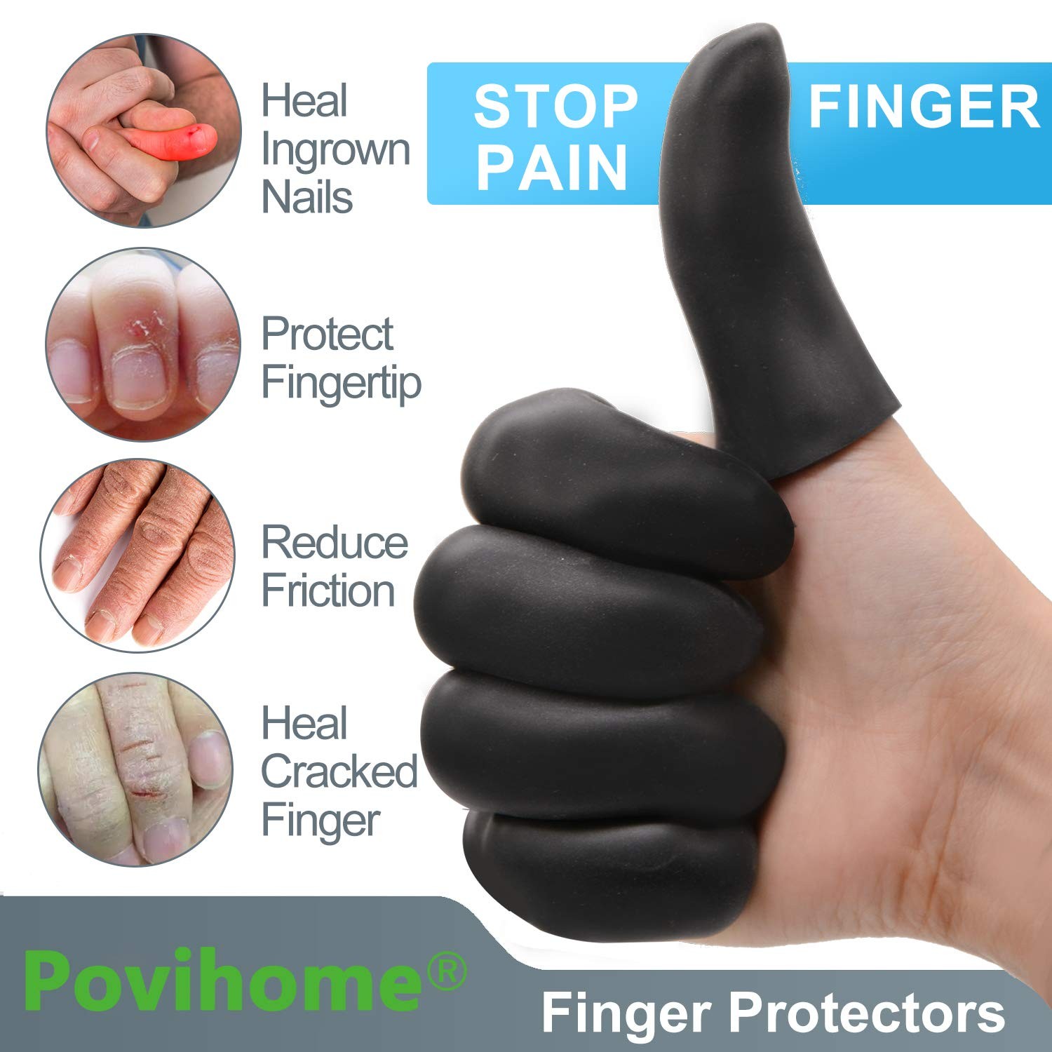 Povihome Black Finger Protectors, Finger Cots, Moisturizing Thumb and Finger Cov