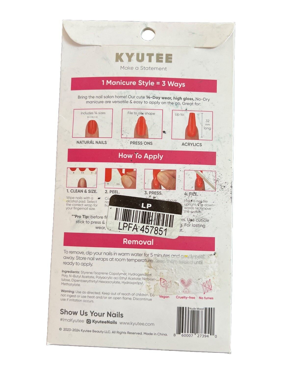 Kyutee Nails Peel. Press. File. Instant Gel Polish Manicure – Nude Mood- 28pc