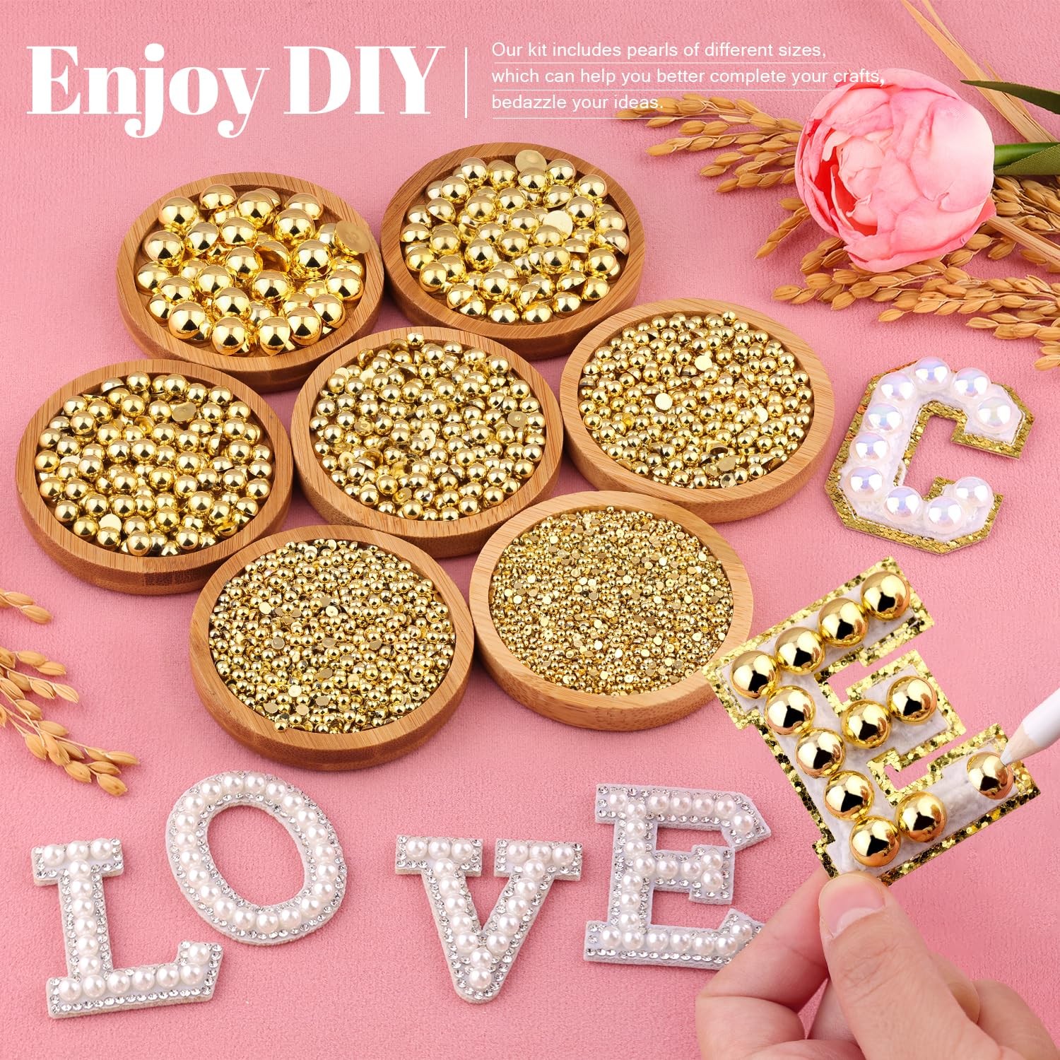 13000Pcs Flatback Pearls for Crafting Gold, Assorted Size 2/3/4/5/6/8/10mm Ha…