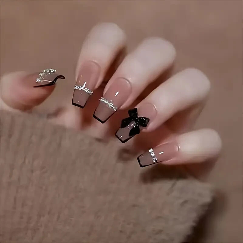 24pcs Luxury Press-On Nails Set – Mixed Color Ballet Shape, Middle Length