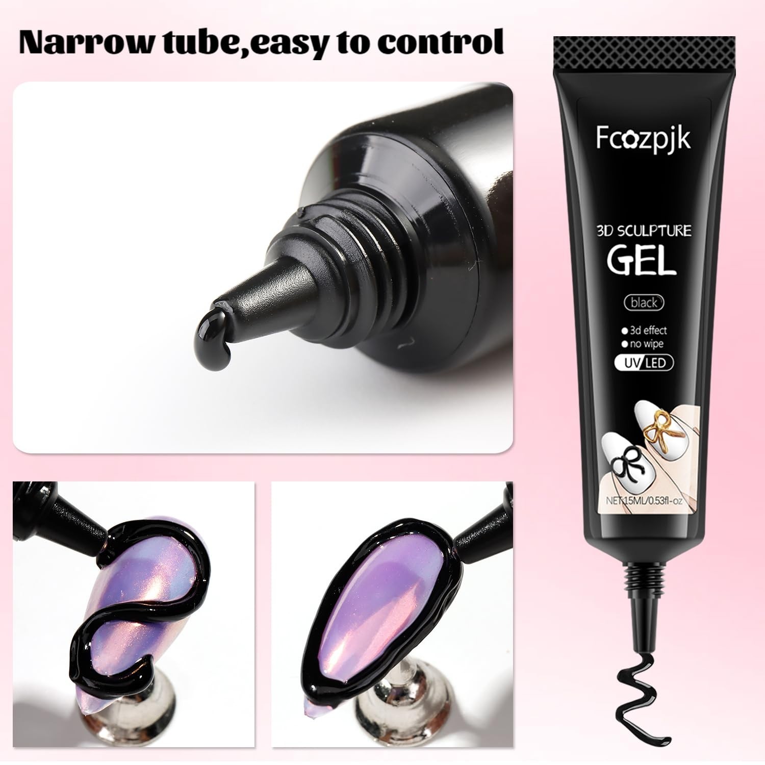 Elegant 3D Nail Art Set – No Wipe Black & Clear Gels with Elegant Chrome Finish