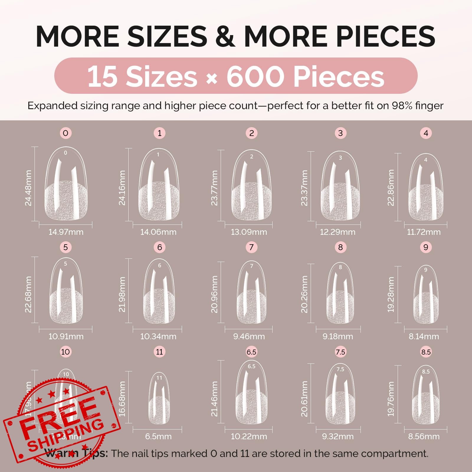 MelodySusie Medium Oval Round X Nail Tips 600pc