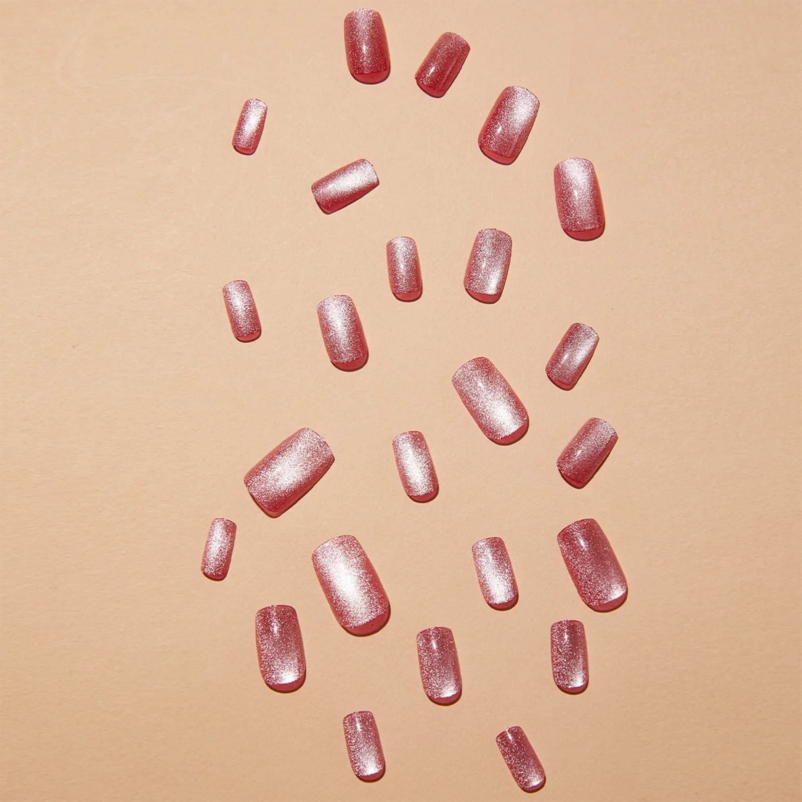 24pcs Pink Cat Eye Glitter Press On Nails With Jelly Glue