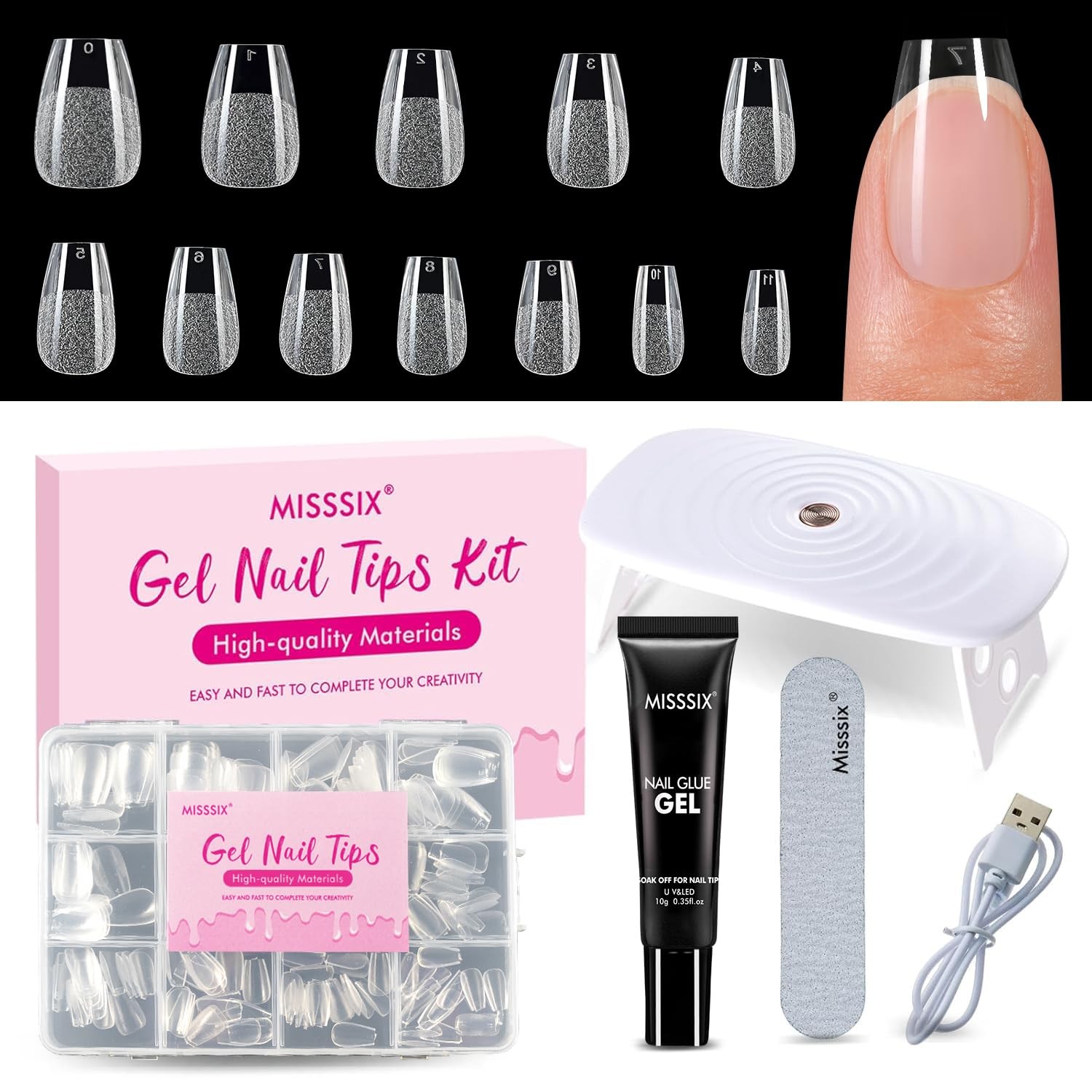 Misssix Extra Short Coffin x Nail Tips Kit, 216Pcs Pre Etched Clear