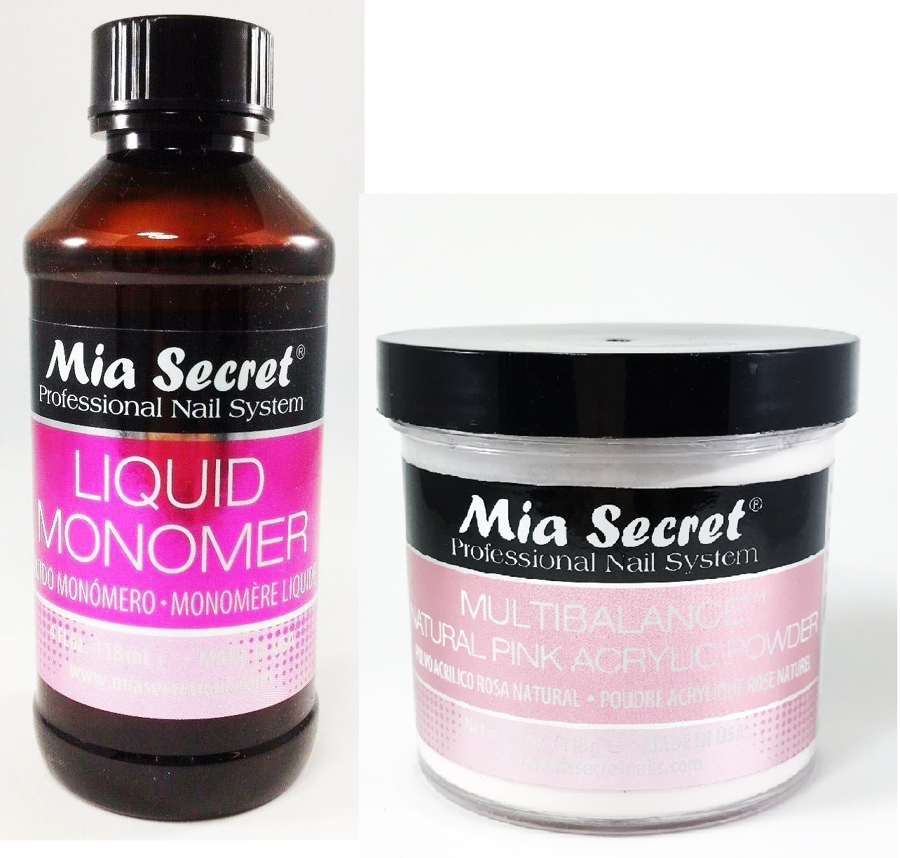 Mia Secret Liquid Monomer 4 oz and Multibalance Natural Pink Acrylic Powder 4 oz