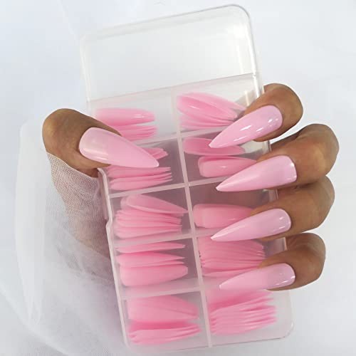 Medium Long Press on Nails,Glossy Fake Nail 100pc Full Cover Acrylic Peach Pink