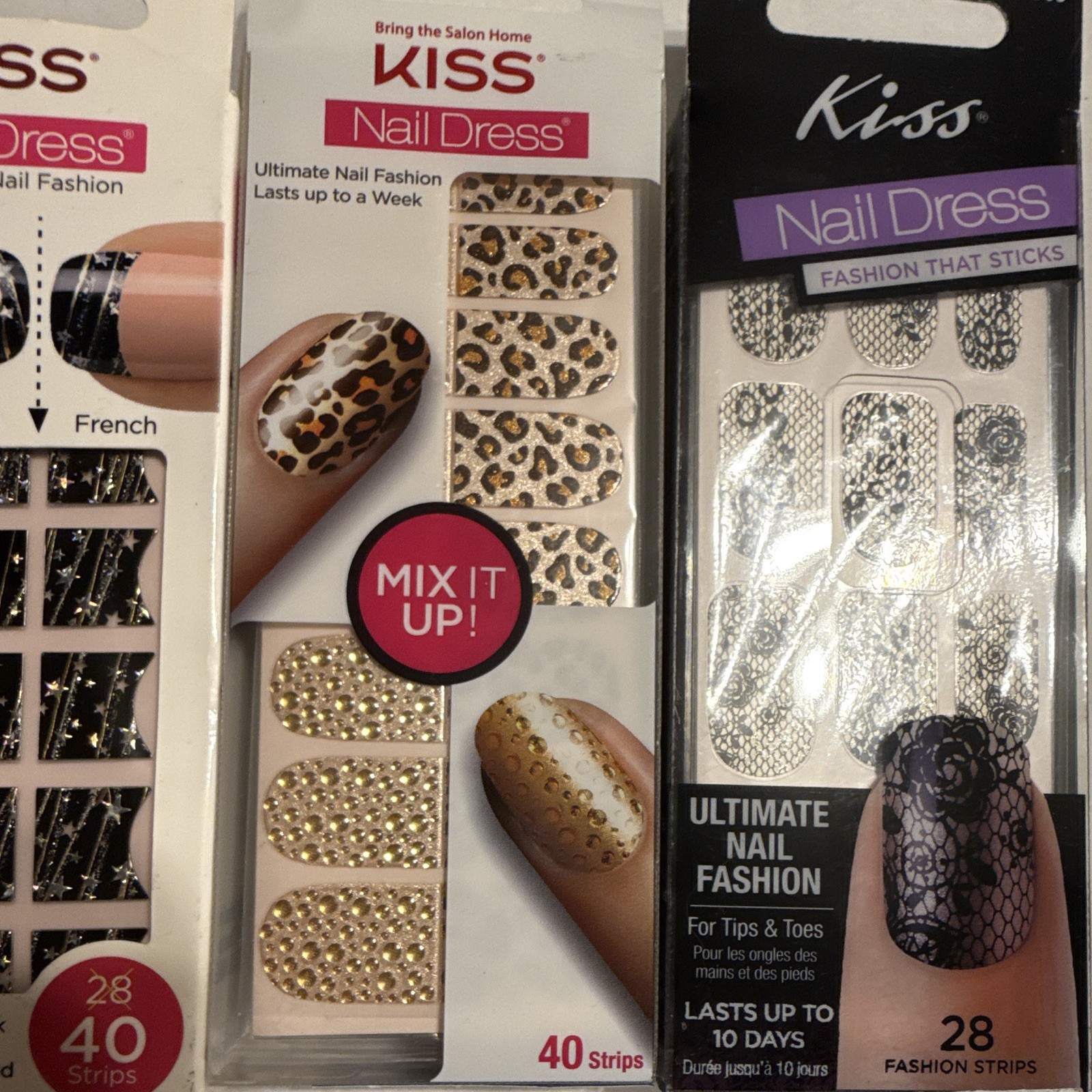 KISS Pre-Designed Press-On Nails Leopard Black/Gold Glitter Short Squoval
