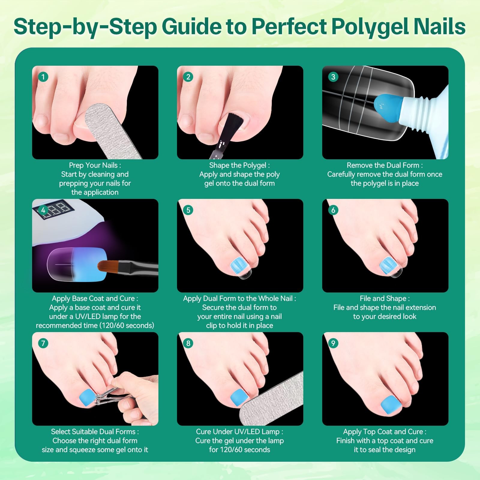 300PCS Polygel Nail Forms for Toes, Reusable Dual Forms for Poly Extension, F…